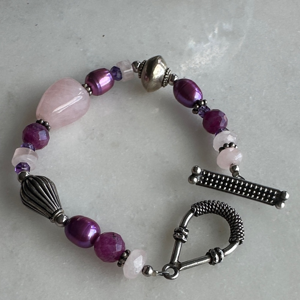 Hand Crafted Purple and Pink Beaded Bracelet